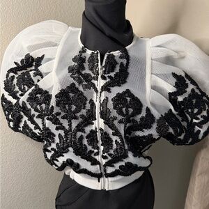 Elegant White and Black Embroidered Top